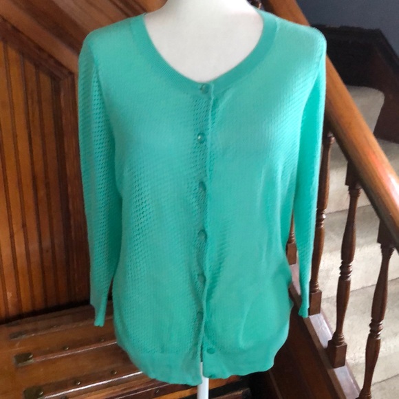 Talbots Sweaters - Talbots Pima Cotton Mint Cardigan Sz L